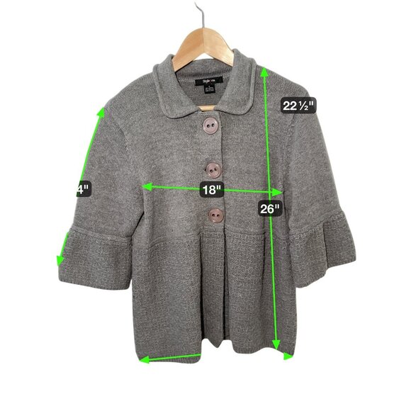 WOMEN'S M Style & Co gray 3/4 sleeve button cardigan‎ sweater - Picture 3 of 6